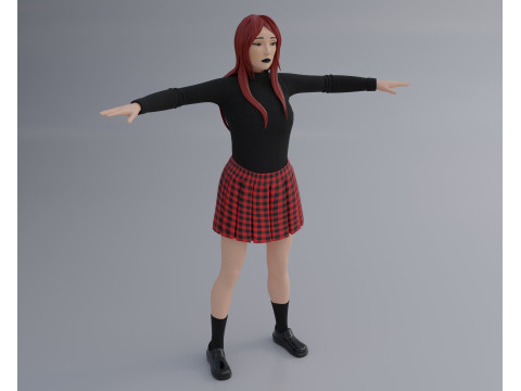 Anime Goth Girl - Rigged 3D Model