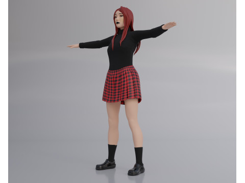 Anime Goth Girl - Rigged 3D Модель