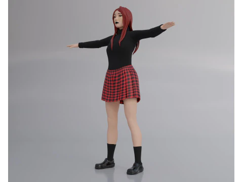 Anime Goth Girl - Rigged 3D Model