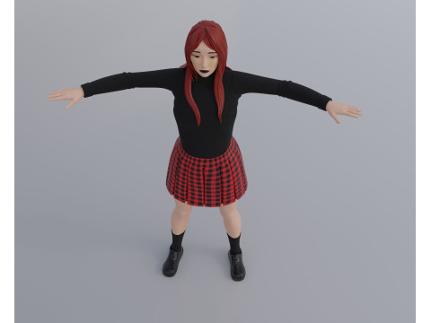 Anime Goth Girl - Rigged 3D Модель