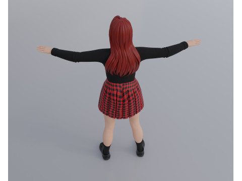 Anime Goth Girl - Rigged 3D Модель