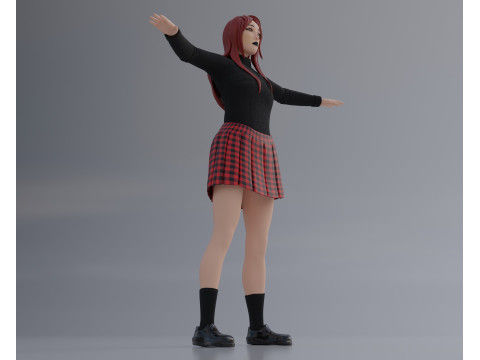 Anime Goth Girl - Rigged 3D Модель