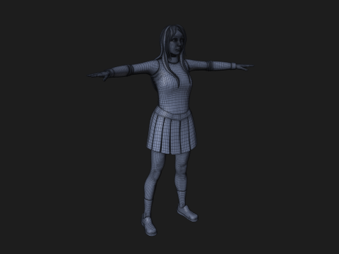 Anime Goth Girl - Rigged 3D Модель