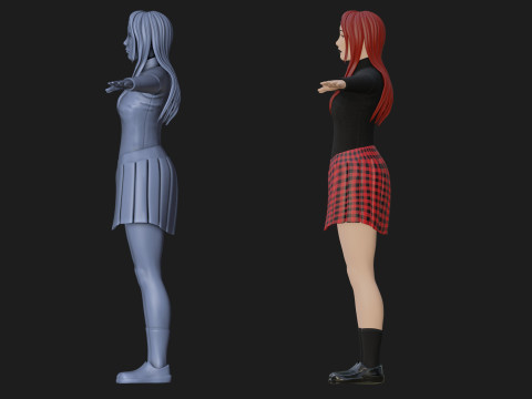 Anime Goth Girl - Rigged 3D Модель