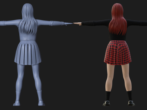 Anime Goth Girl - Rigged 3D Модель