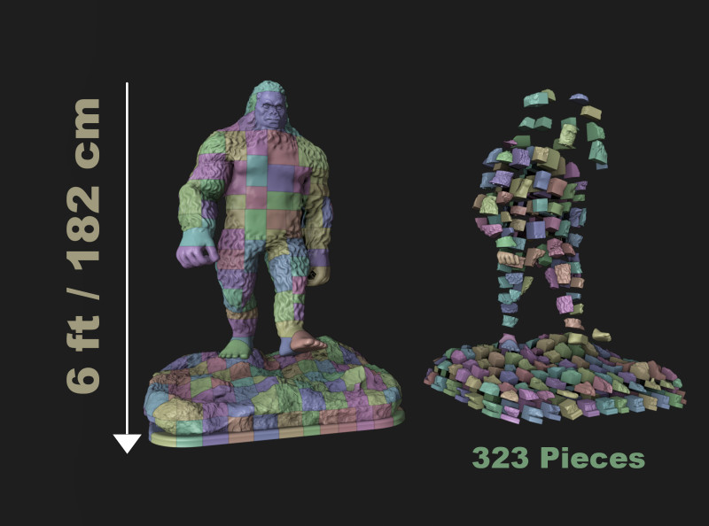 6ft Sasquatch Split Into 323 Pieces Model do druku 3D .c4d .max .obj .3ds .fbx .stl .blend