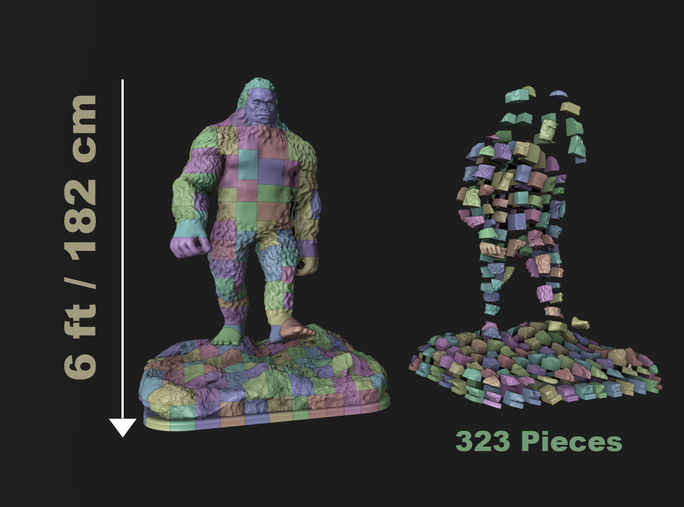 6ft Sasquatch Split Into 323 Pieces 3D Print Model .c4d .max .obj .3ds .fbx .stl .blend 