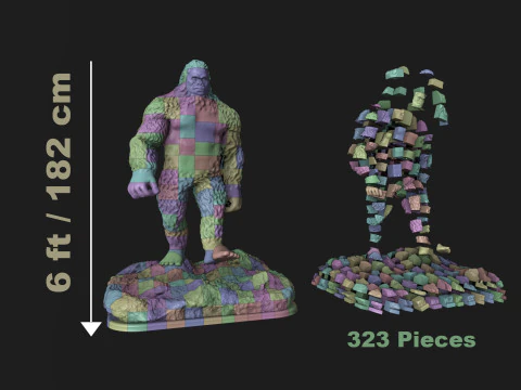 Sasquatch da 6 piedi diviso in 323 pezzi Modello di stampa 3D