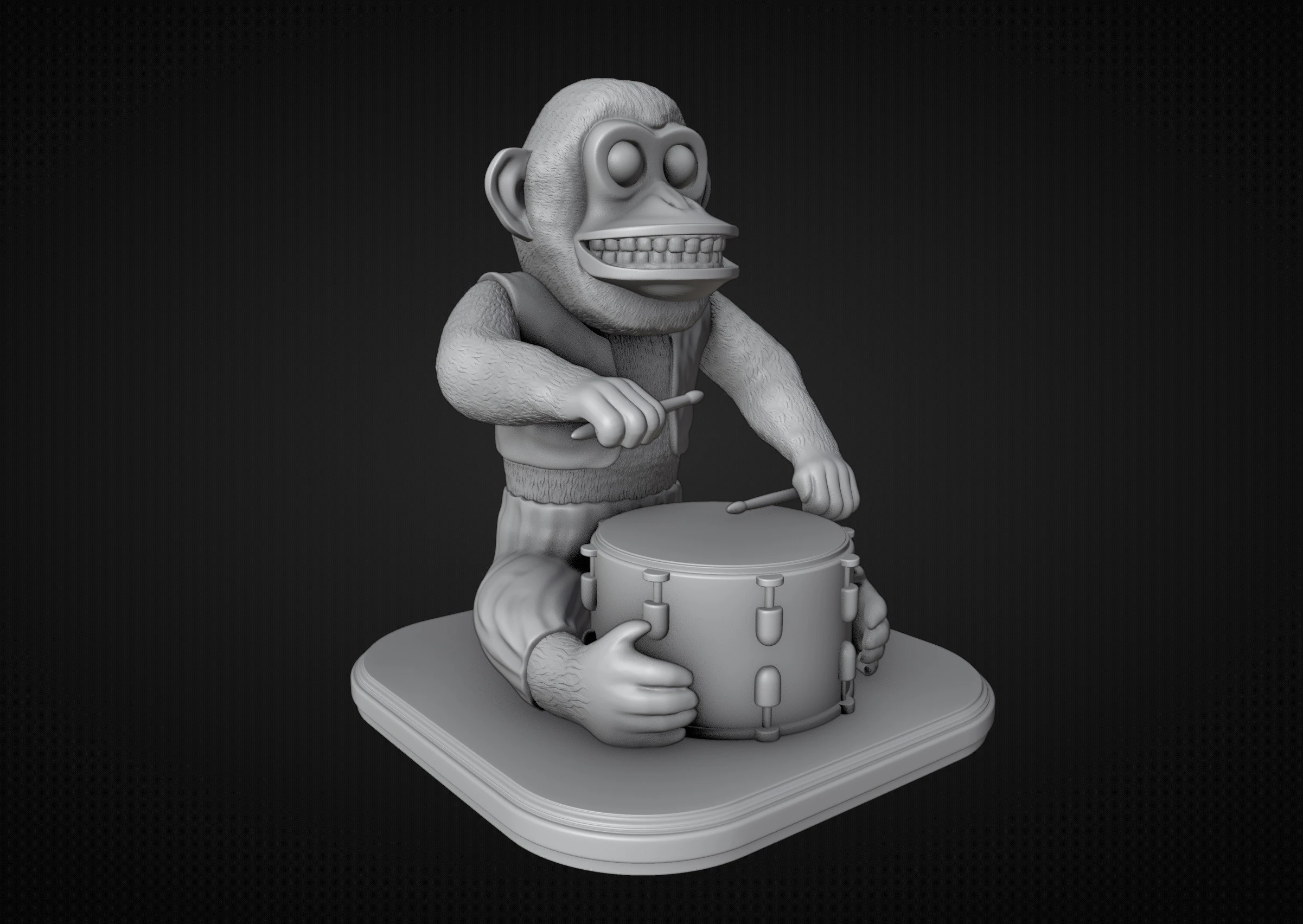 The Monkey Drummer Toy 3D Print Model .c4d .max .obj .3ds .fbx .stl .blend 
