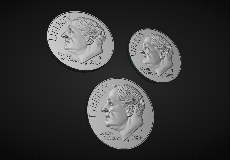 American Dime Coins Model Cetak 3D .c4d .max .obj .3ds .fbx .stl .blend