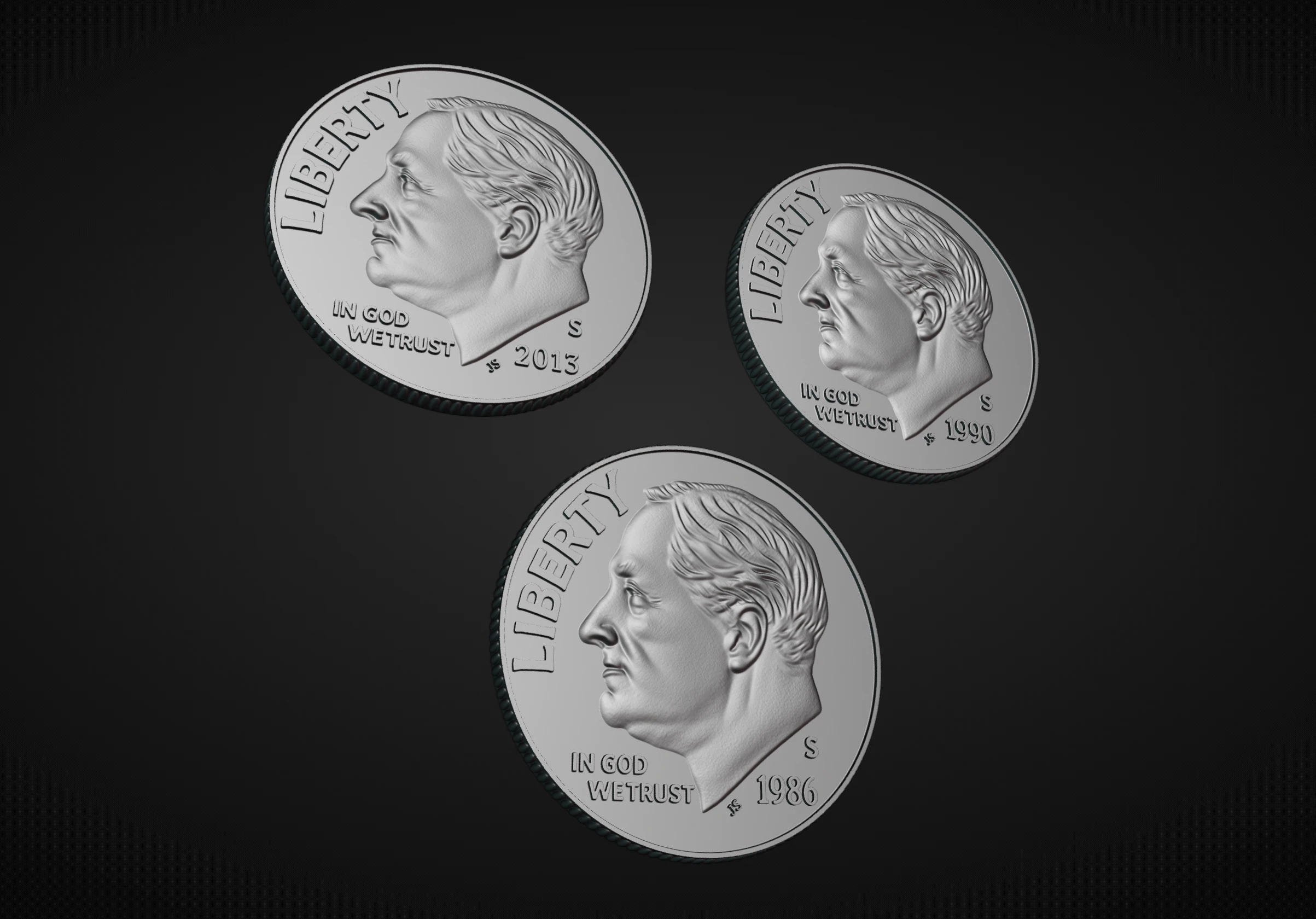 American Dime Coins 3D Print Model .c4d .max .obj .3ds .fbx .stl .blend 