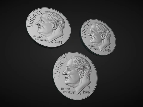 Amerikaanse dime-munten 3D printmodel
