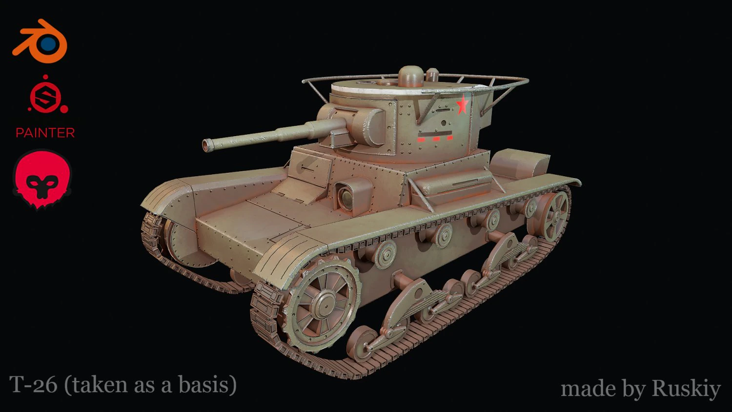 Soviet tank T-26 taken is basis 3D Model .c4d .max .obj .3ds .fbx .stl .blend