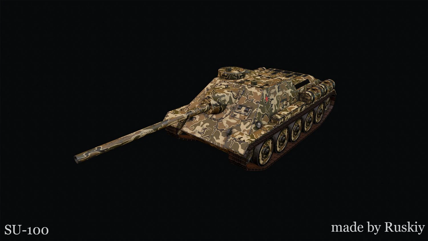 SU-100 with camo 3D Model .c4d .max .obj .3ds .fbx .stl .blend 