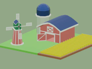 низькополігональна ферма 3D Модель