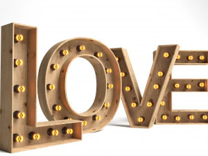 large decorative letters love with bulbs wood letters 3D Model