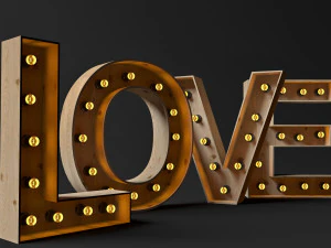 large decorative letters love with bulbs wood letters 3D Model