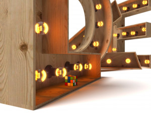 large decorative letters love with bulbs wood letters 3D Model