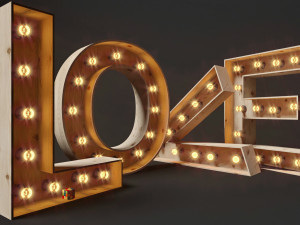 large decorative letters love with bulbs wood letters 3D Model