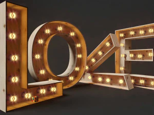 large decorative letters love with bulbs wood letters 3D Model