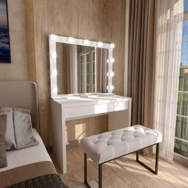dressing table with makeup mirror and ottoman home makeup mirror Modello 3D .c4d .max .obj .3ds .fbx .stl .blend 