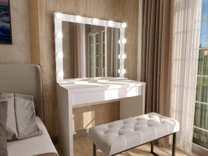 toeletta con specchio per il trucco e specchio per il trucco della casa pouf Modello 3D