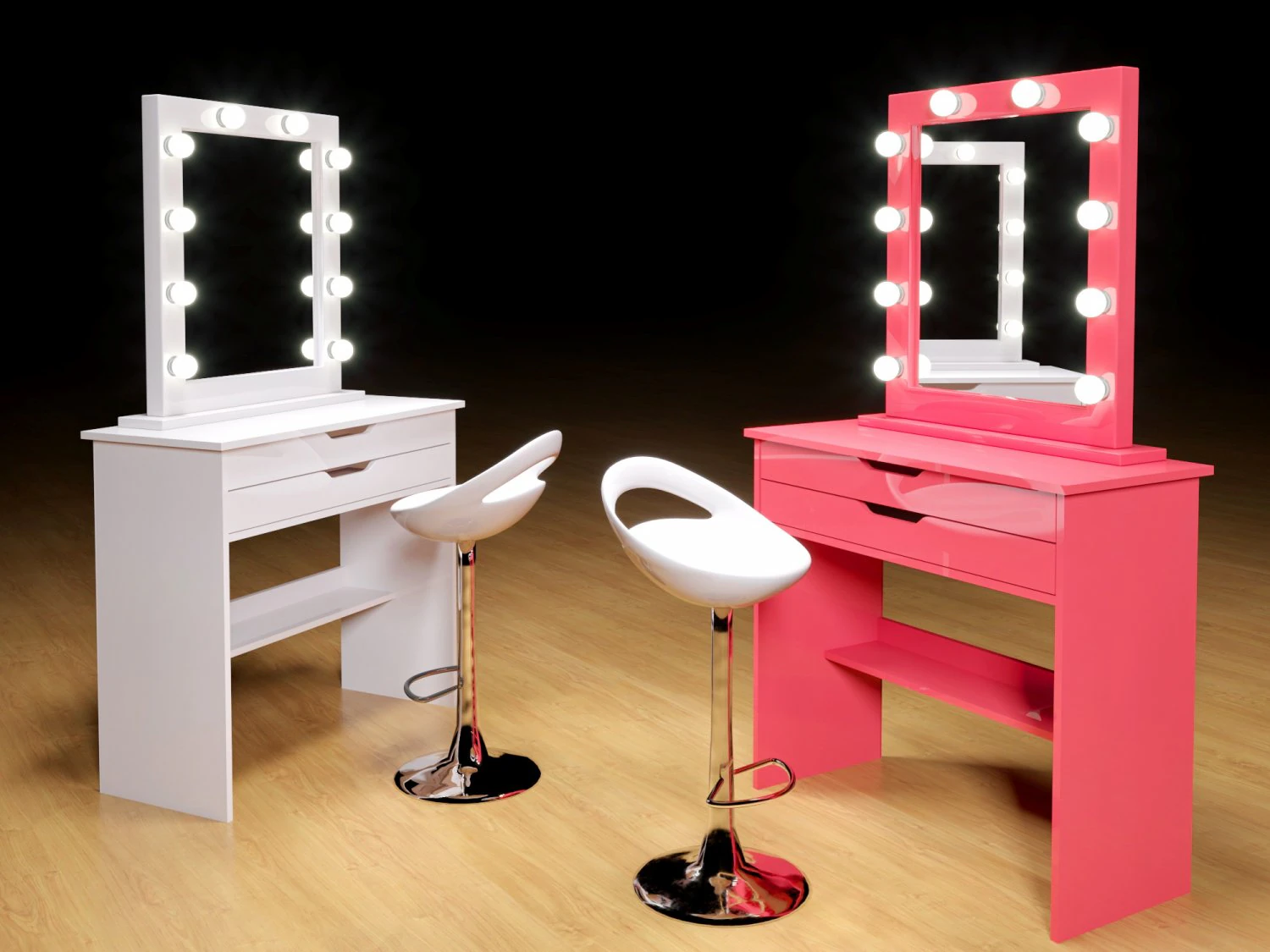beautiful makeup table with mirror and high chair visage mirror 3D Model .c4d .max .obj .3ds .fbx .stl .blend