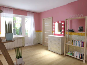 beautiful makeup table with mirror and high chair visage mirror 3D Model