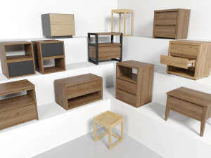 set of 10 different bedside tables bedside table 3D Model