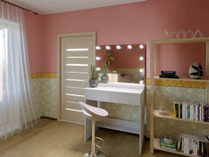makeup table with high chair and makeup mirror 3D Model