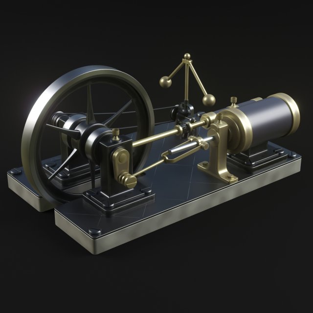 Steam engine 3D Model .c4d .max .obj .3ds .fbx .stl .blend 