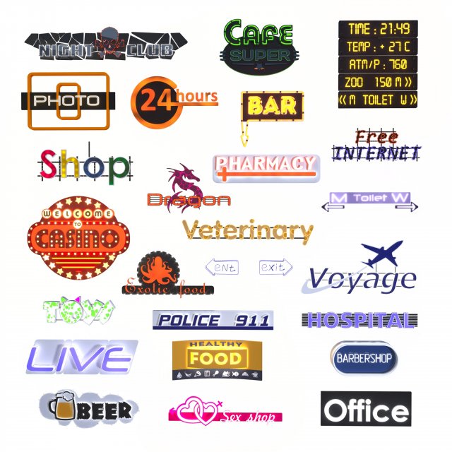 Collection of signage 3D Модель .c4d .max .obj .3ds .fbx .stl .blend 