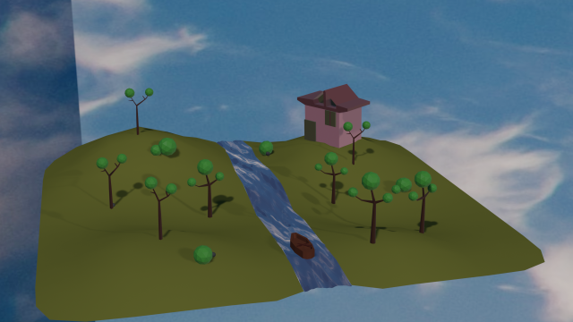 3d landscape with house trees river and boat Model 3D .c4d .max .obj .3ds .fbx .stl .blend 