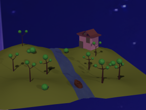 3d landscape with house trees river and boat Model 3D