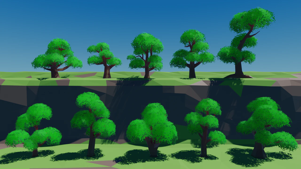 lowpoly trees oak-type 3D Model .c4d .max .obj .3ds .fbx .stl .blend 