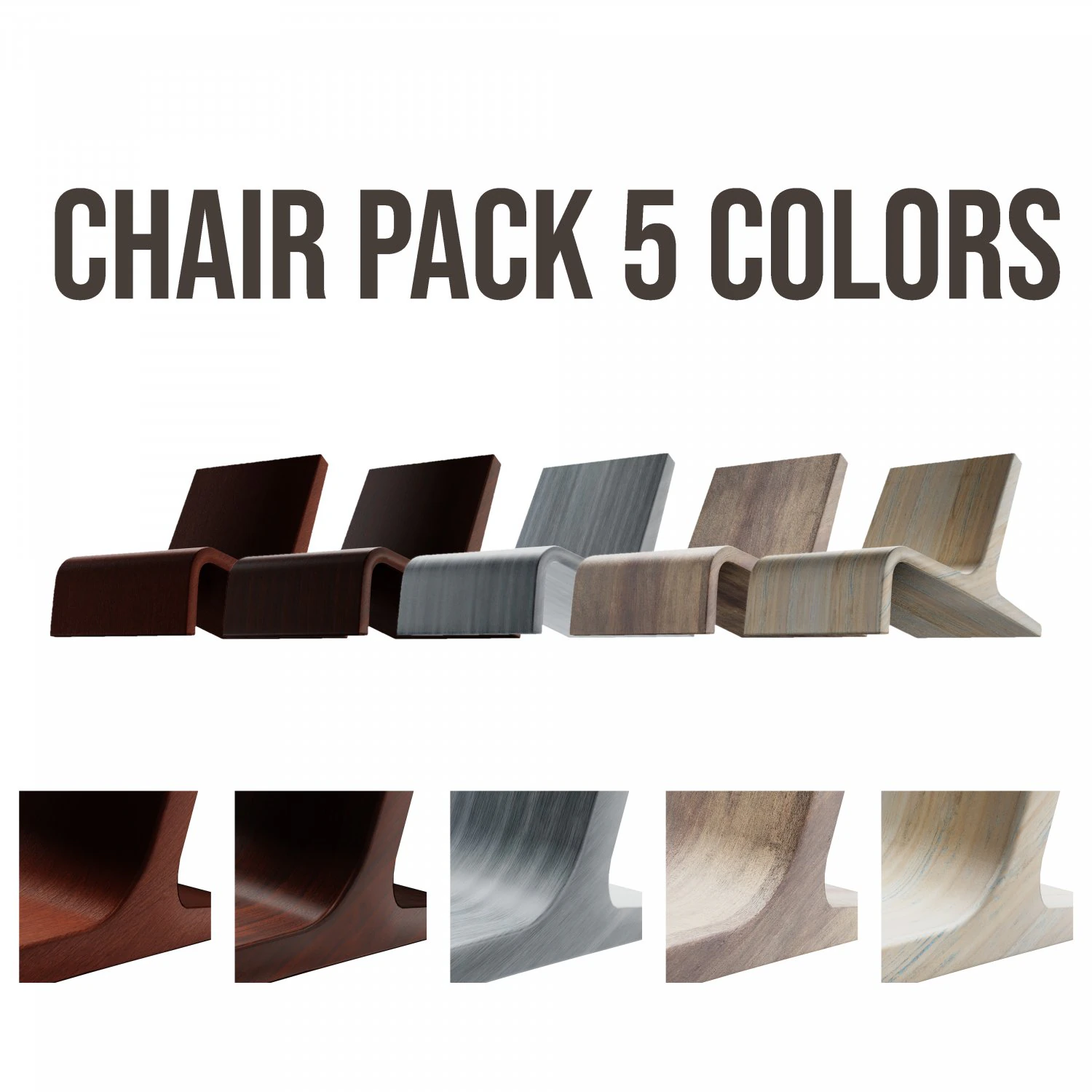 wooden armchairs in a modern style 5 pieces 3D Model .c4d .max .obj .3ds .fbx .stl .blend 