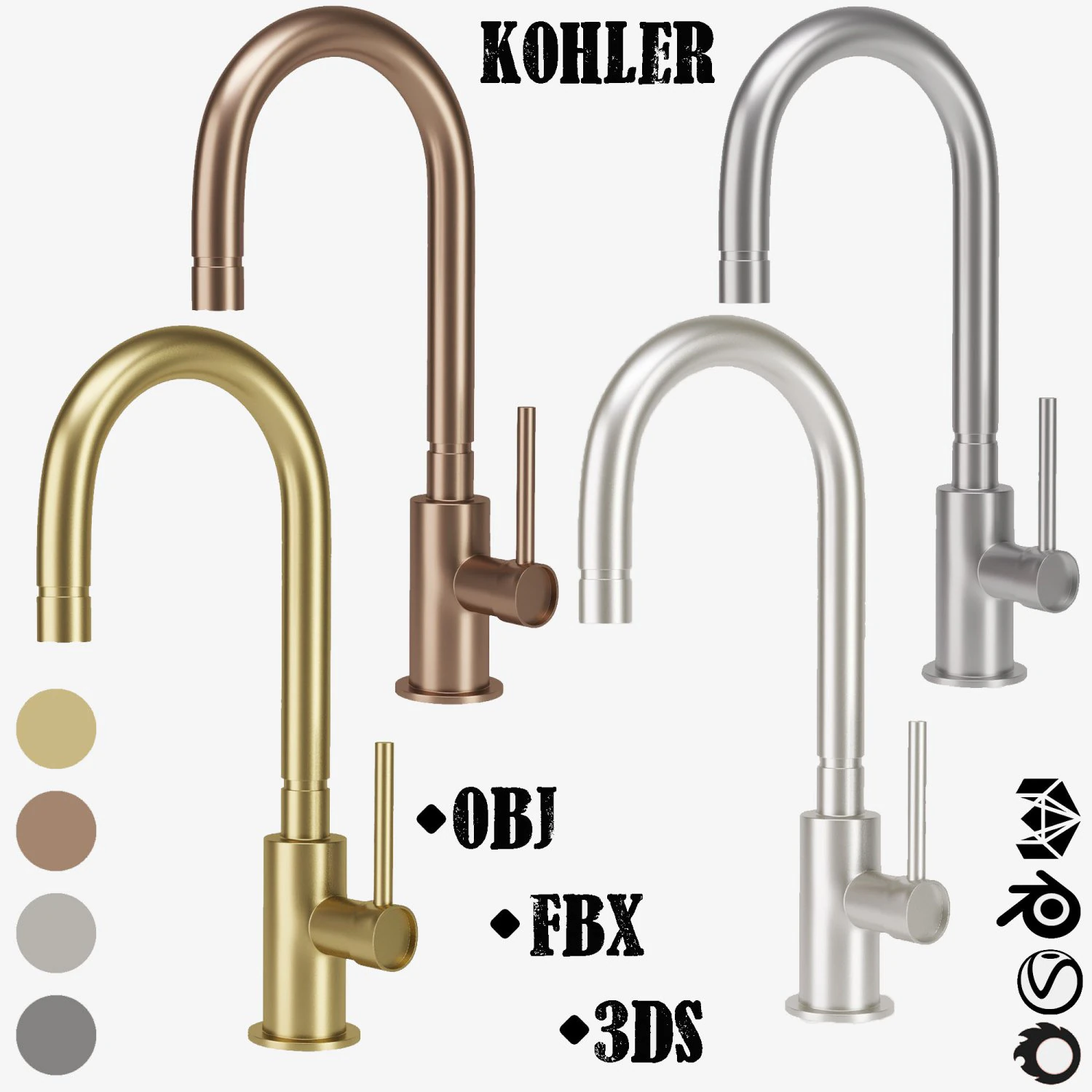 kohler-kitchen faucet vol 01 3D Model .c4d .max .obj .3ds .fbx .stl .blend