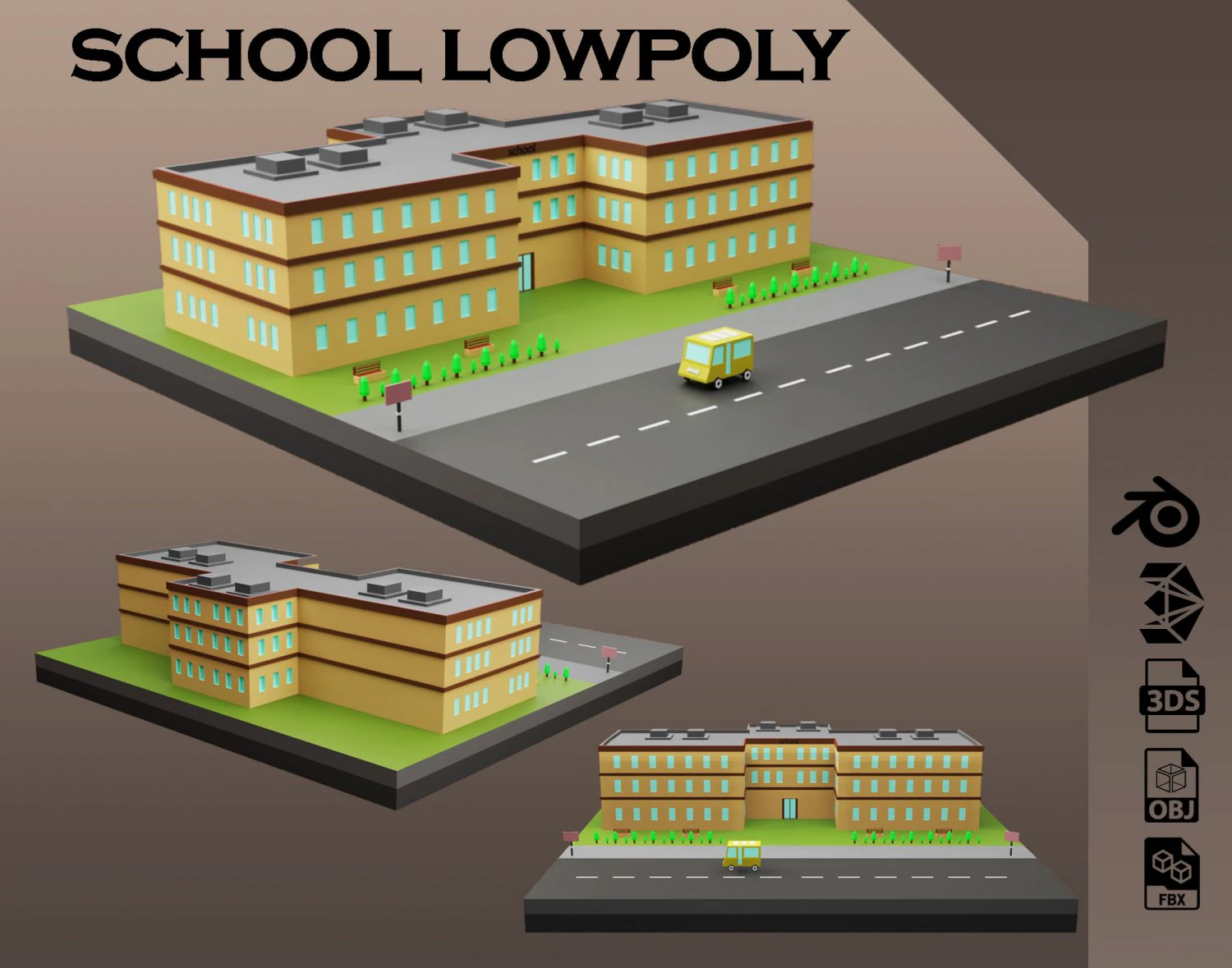 School lowpoly vol 01 3D Model .c4d .max .obj .3ds .fbx .stl .blend 