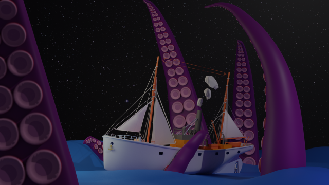 Scene with kraken 3D Model .c4d .max .obj .3ds .fbx .stl .blend