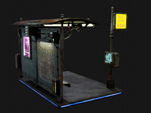 cyber punk bus stop 3D 模型