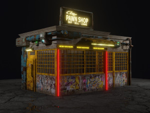 Low Poly Cyberpunk Pawn Shop for Games or Rendering 3D 모델