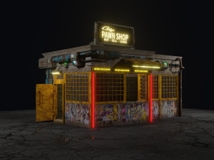 Low Poly Cyberpunk Pawn Shop for Games or Rendering 3D 模型