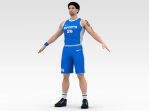 баскетболіст синій гравець 04 3D Модель