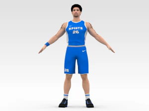 баскетболіст синій гравець 04 3D Модель