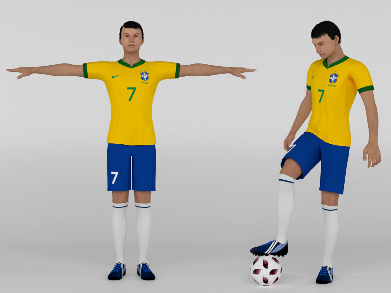 Brazil Football Player 3D Model .c4d .max .obj .3ds .fbx .stl .blend 