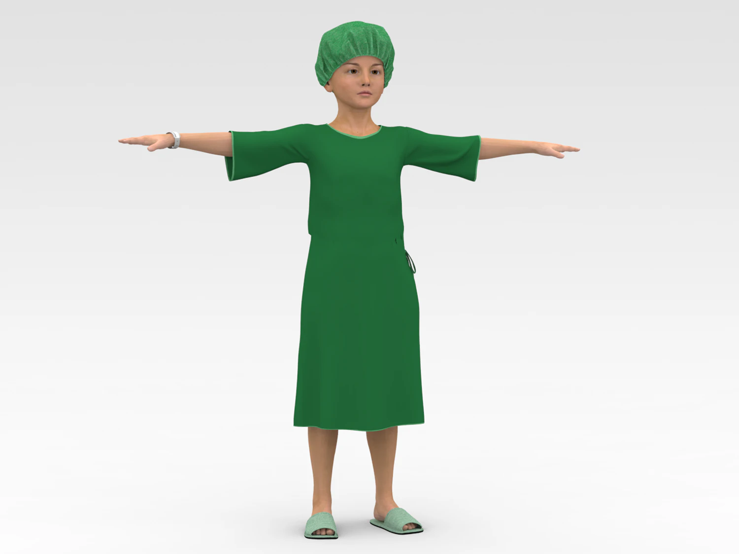 Child Patient with Green Gown 3D Model .c4d .max .obj .3ds .fbx .stl .blend 