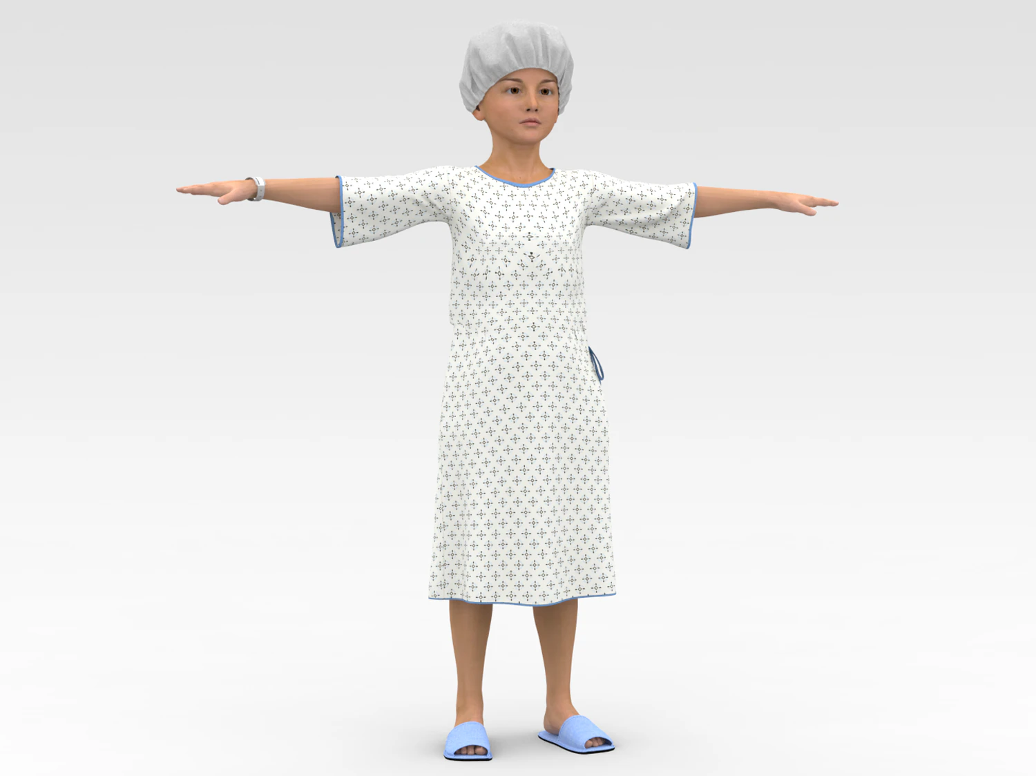 Child Patient with White Gown 3D Model .c4d .max .obj .3ds .fbx .stl .blend 