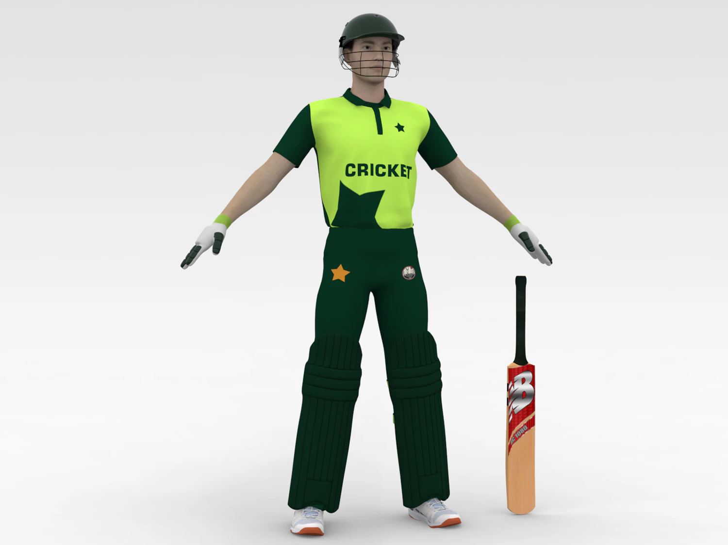 Cricket Batsman 3D Model .c4d .max .obj .3ds .fbx .stl .blend 
