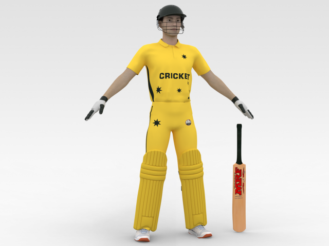 Cricket Batsman 3D Model .c4d .max .obj .3ds .fbx .stl .blend 