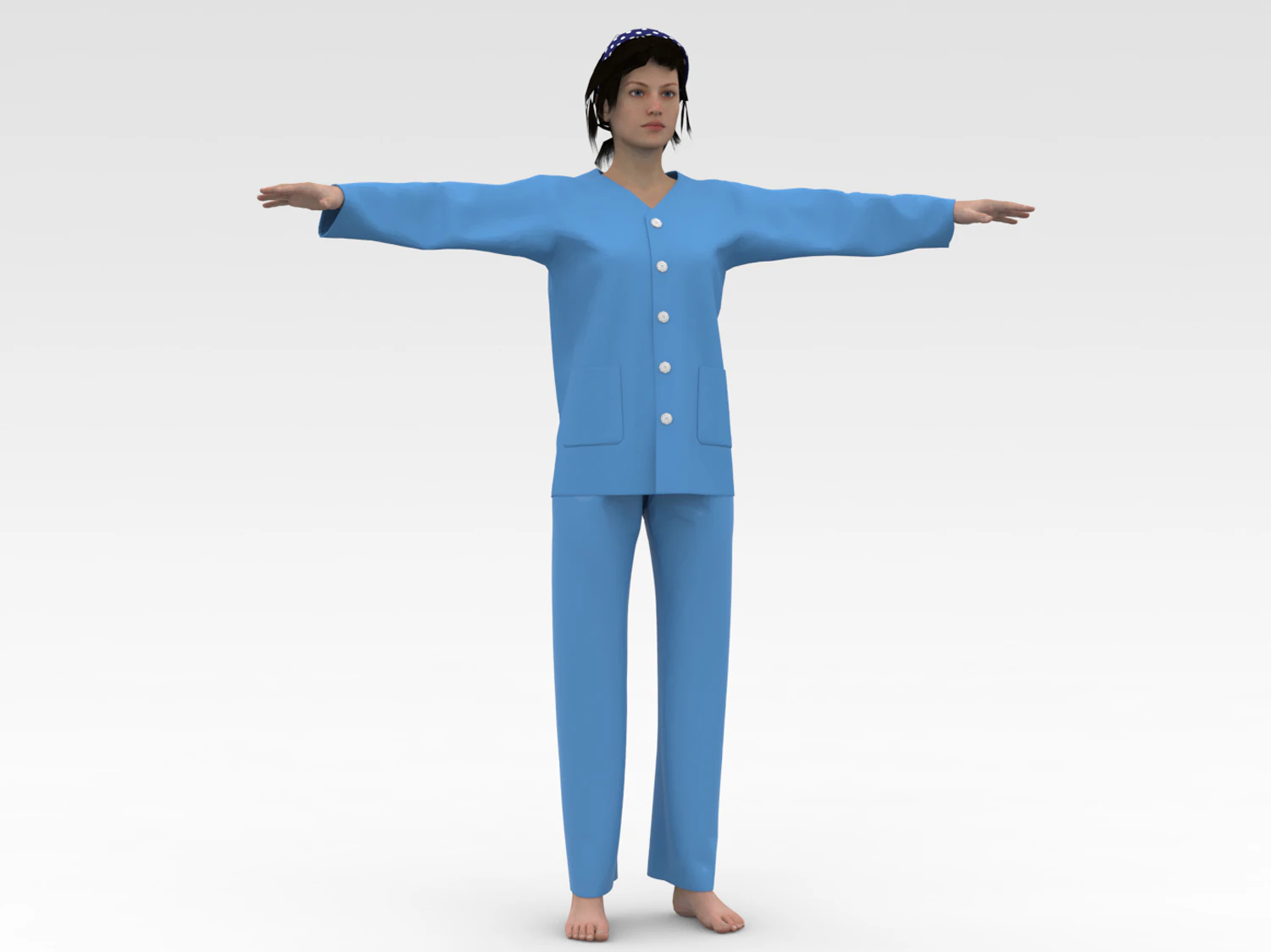 Female Patient Blue Dress 3D Model .c4d .max .obj .3ds .fbx .stl .blend 